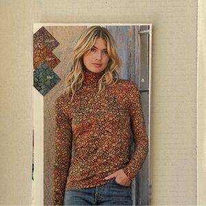 Peruvian Connection Tan, Spice Long Sleeve Tee Neck Top,
